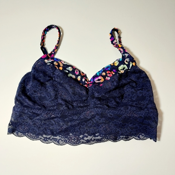 💟PINK Victoria's Secret bralette navy blue lace w/rainbow colored LARGE - Picture 9 of 14